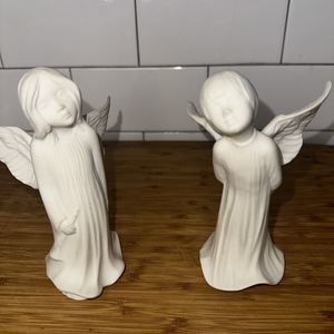 Boehm White Porcelain Bisque Pair Boy & Girl Standing Angels 5" Tall
